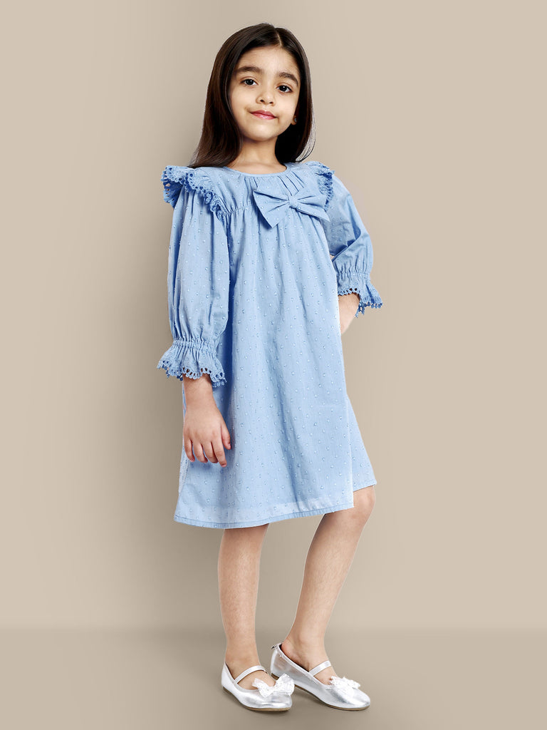 Chelsea Vintage Style Cotton Girl Dress - Light Blue Dress The Tribe Kids   