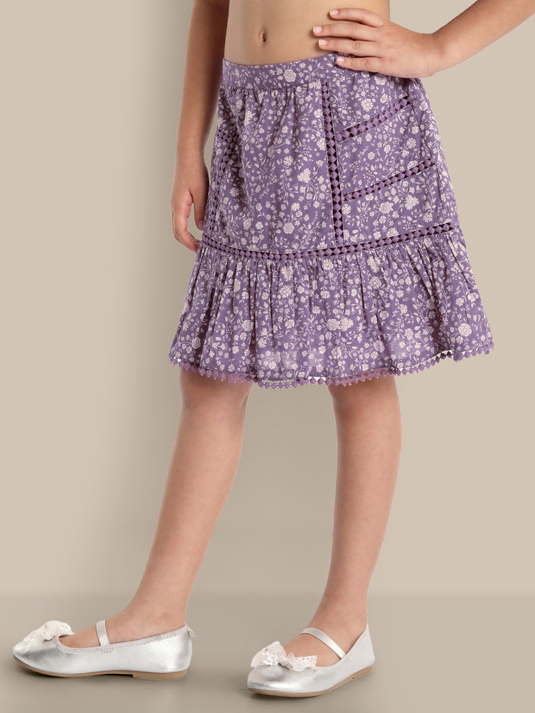 Eleonore Cotton Girls Skirt - Purple Flower Skirt The Tribe Kids   