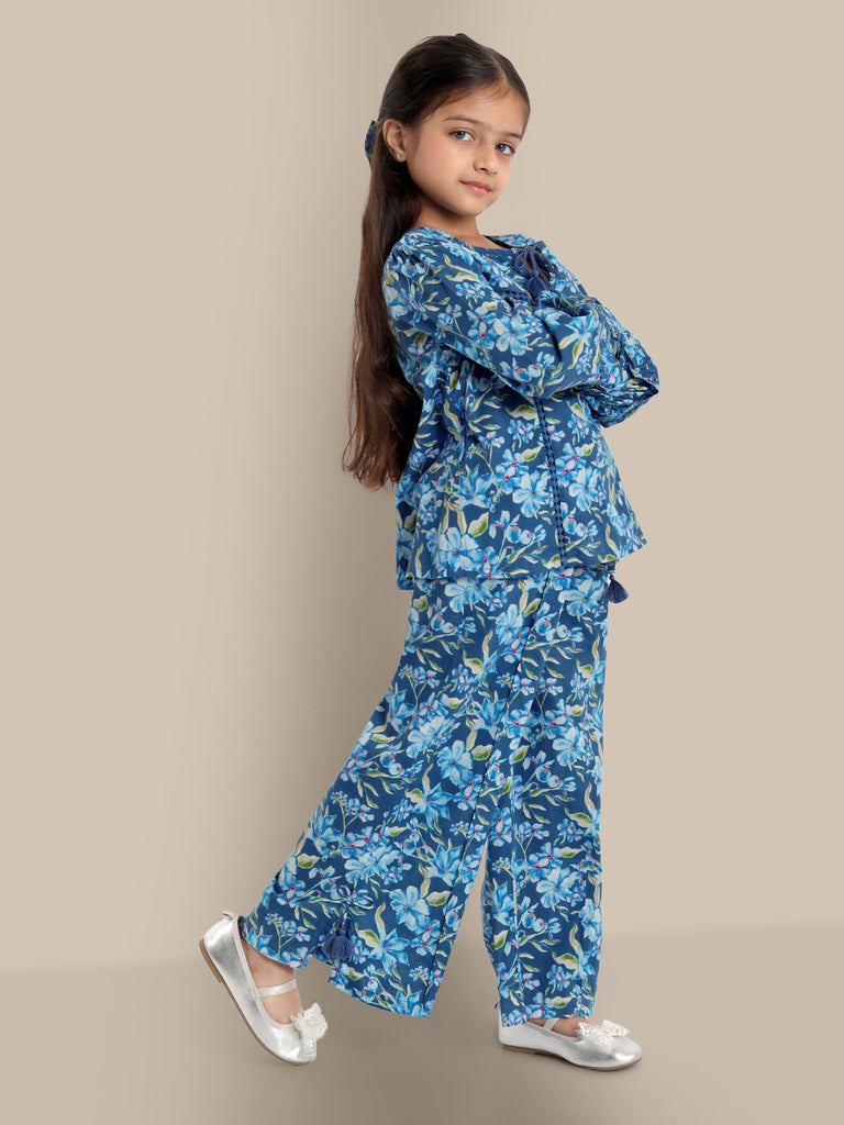Emiliana Effortless Style Cotton Girls Top - Blue Flower Top The Tribe Kids   