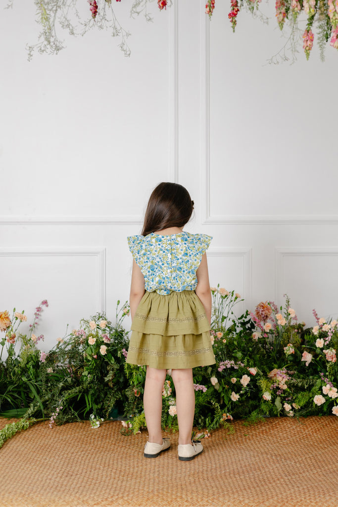 Esme Beautiful Cotton Cambric Girls Top - Blue Garden Top The Tribe Kids   