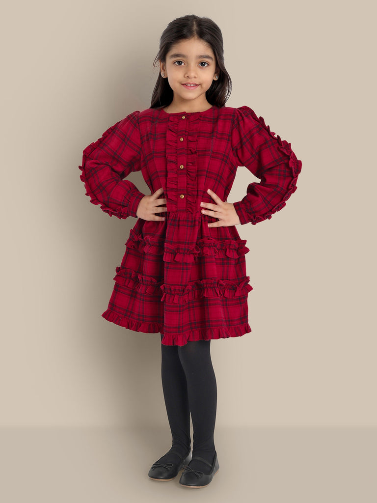 Flora Red Black Checks Cotton Girls Dress Dress The Tribe Kids   