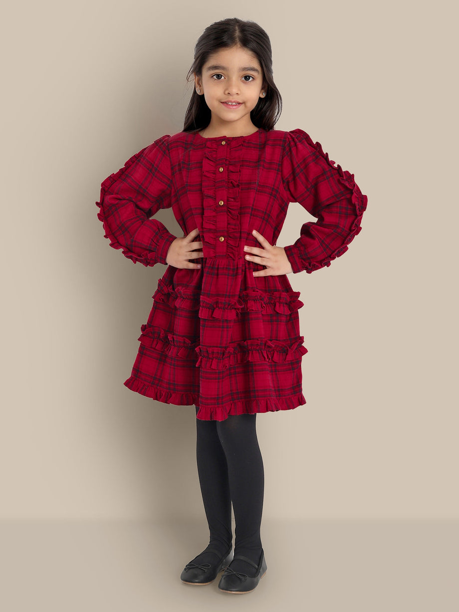 Long tartan dress with ruffles - Women's Clothing Online Made in Italy