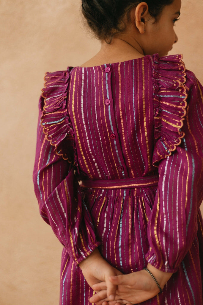 Frances Dress - Purple Cotton Lurex Stripes Dress The Tribe Kids   