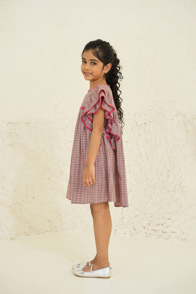 Georgia Cotton Girl Dress - Peach Checks Dress The Tribe Kids   