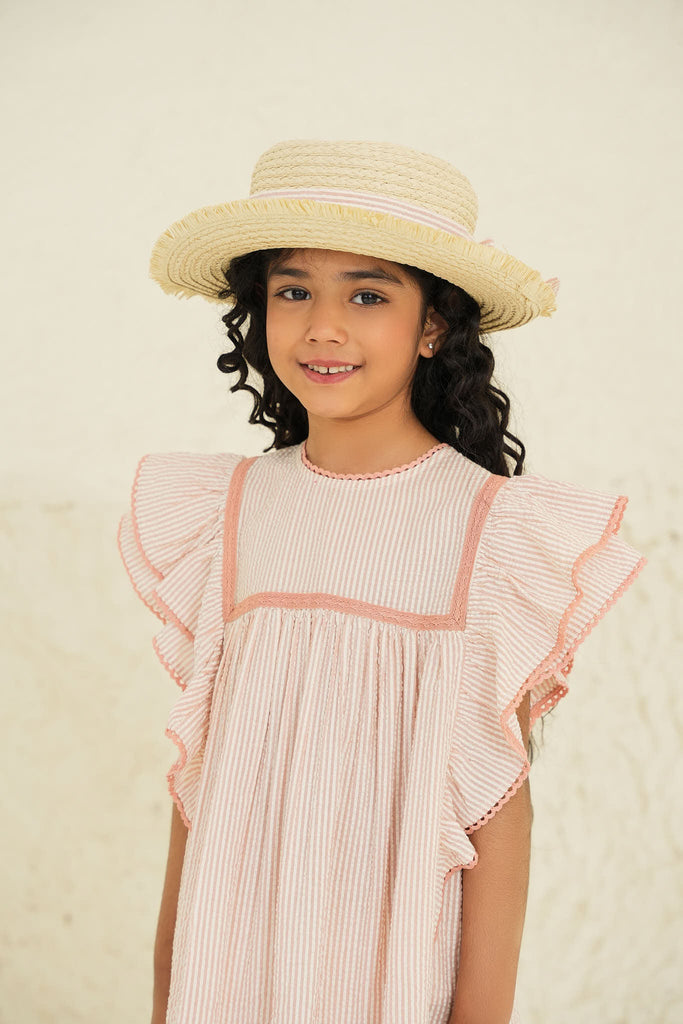 Georgia Cotton Girl Dress - Peach Stripes Dress The Tribe Kids   