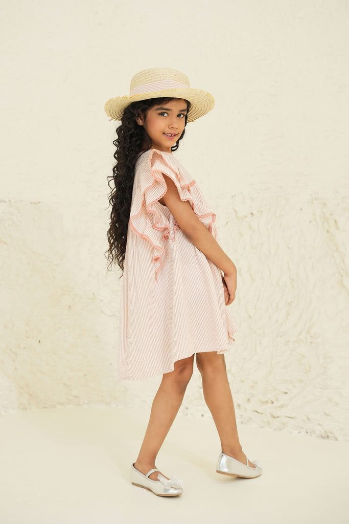 Georgia Cotton Girl Dress - Peach Stripes Dress The Tribe Kids   