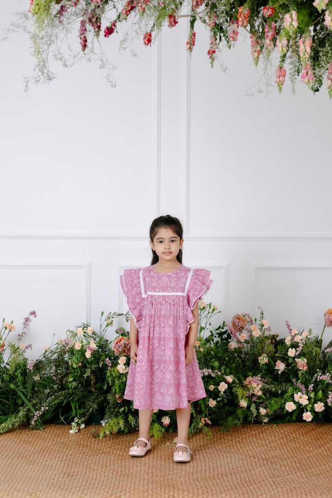 Georgia Hand Embroidered Cotton Voile Girls Dress - Pink Bouquet Dress The Tribe Kids   