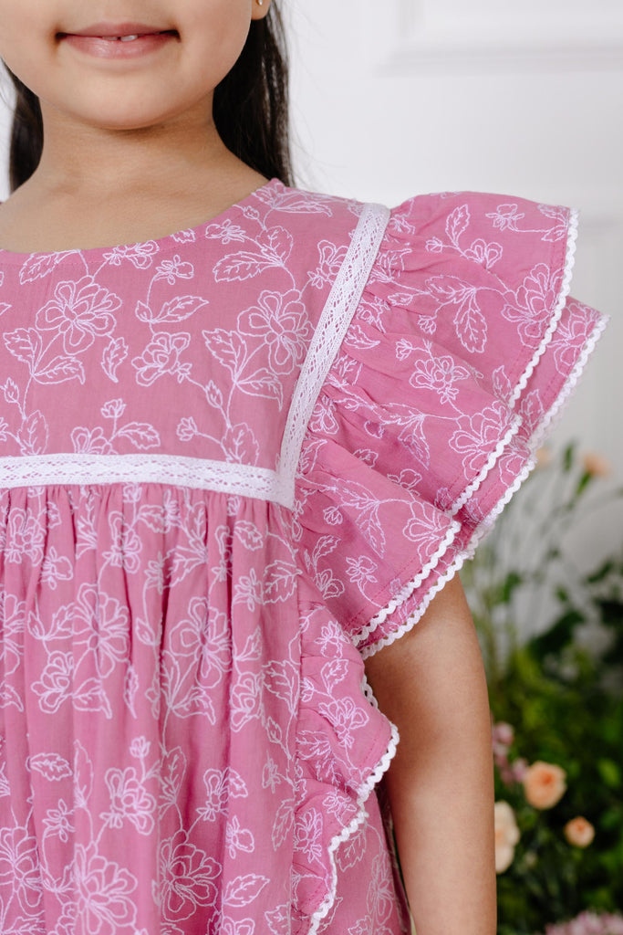 Georgia Hand Embroidered Cotton Voile Girls Dress - Pink Bouquet Dress The Tribe Kids   