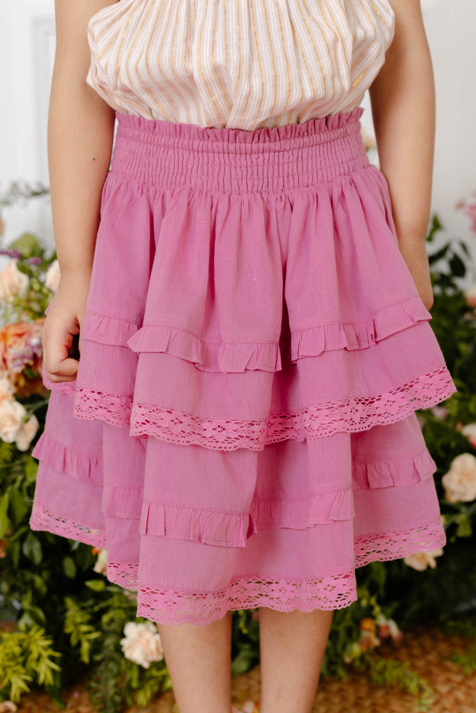 Giada Breathable Cotton Voile Girls Skirt - Pink Bouquet Skirt The Tribe Kids   