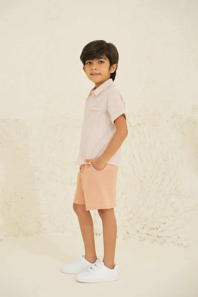 Hector Cotton Boys Shirt - Peach Stripes Top The Tribe Kids   