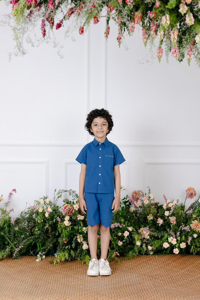 Hector Short Sleeves Cotton Boys Shirt - Navy Top The Tribe Kids   