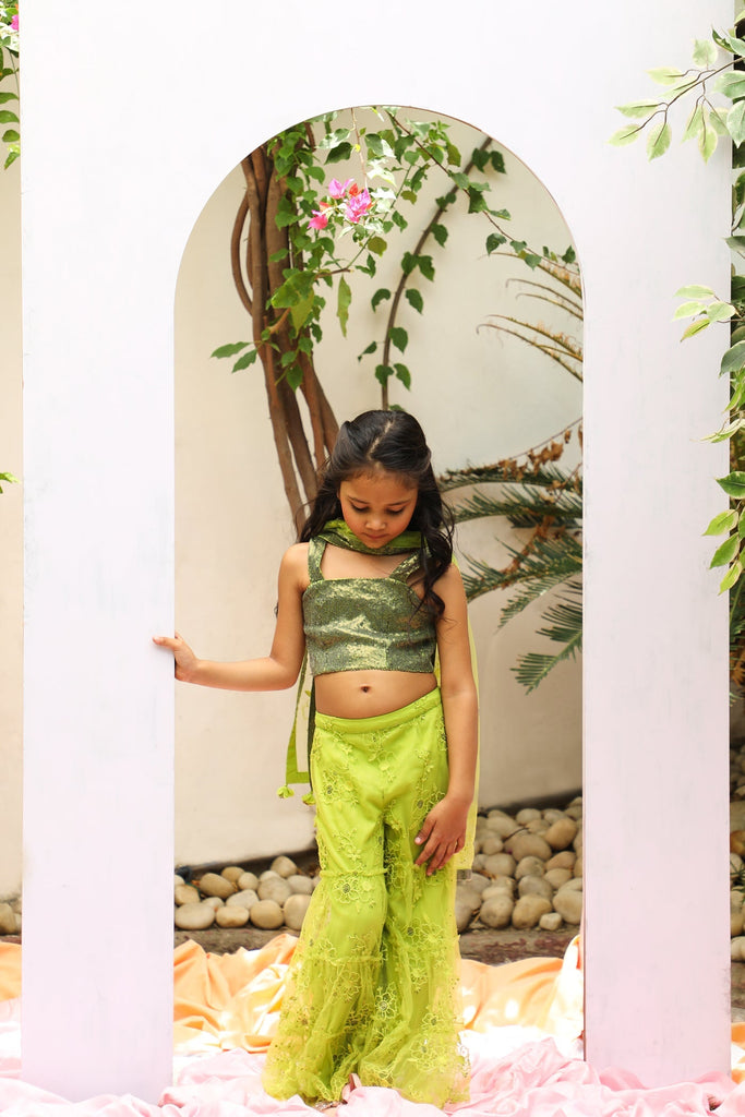 Isha Girls Sharara Set - Lime green Set The Tribe Kids   