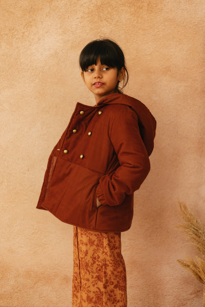 Krish Detachable Hoodie Velvet Girls Coat - Orange Jacket The Tribe Kids   