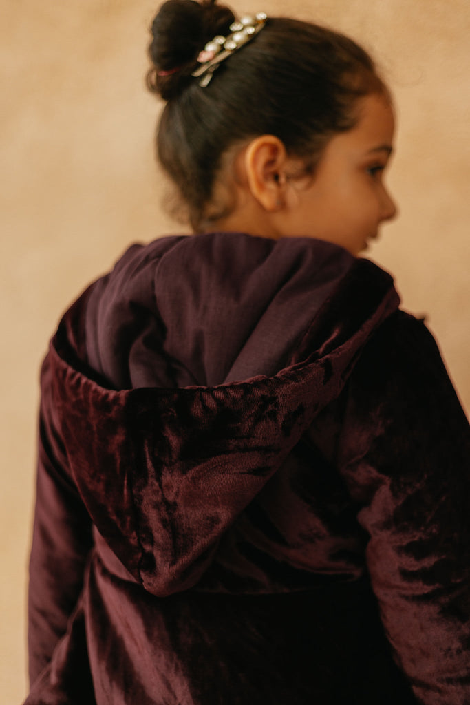 Krish Detachable Hoodie Velvet Girls Coat - Purple Jacket The Tribe Kids   