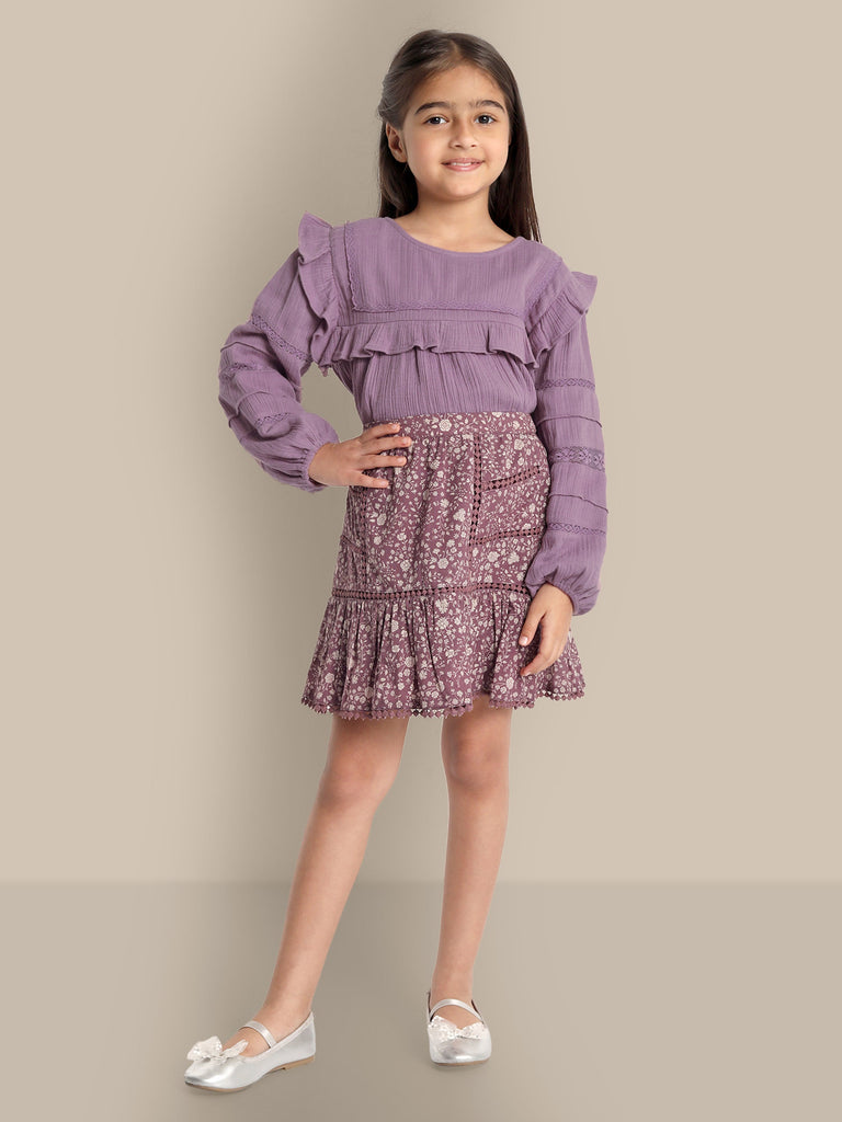 Lena Lace Elegance Cotton Girls Top - Light Purple Top The Tribe Kids   