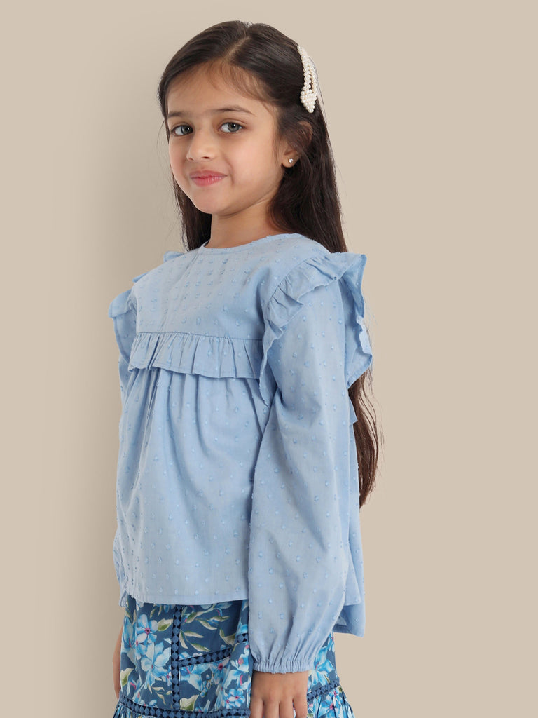 Lina Lace Elegance Cotton Girls Top - Light Blue Top The Tribe Kids   