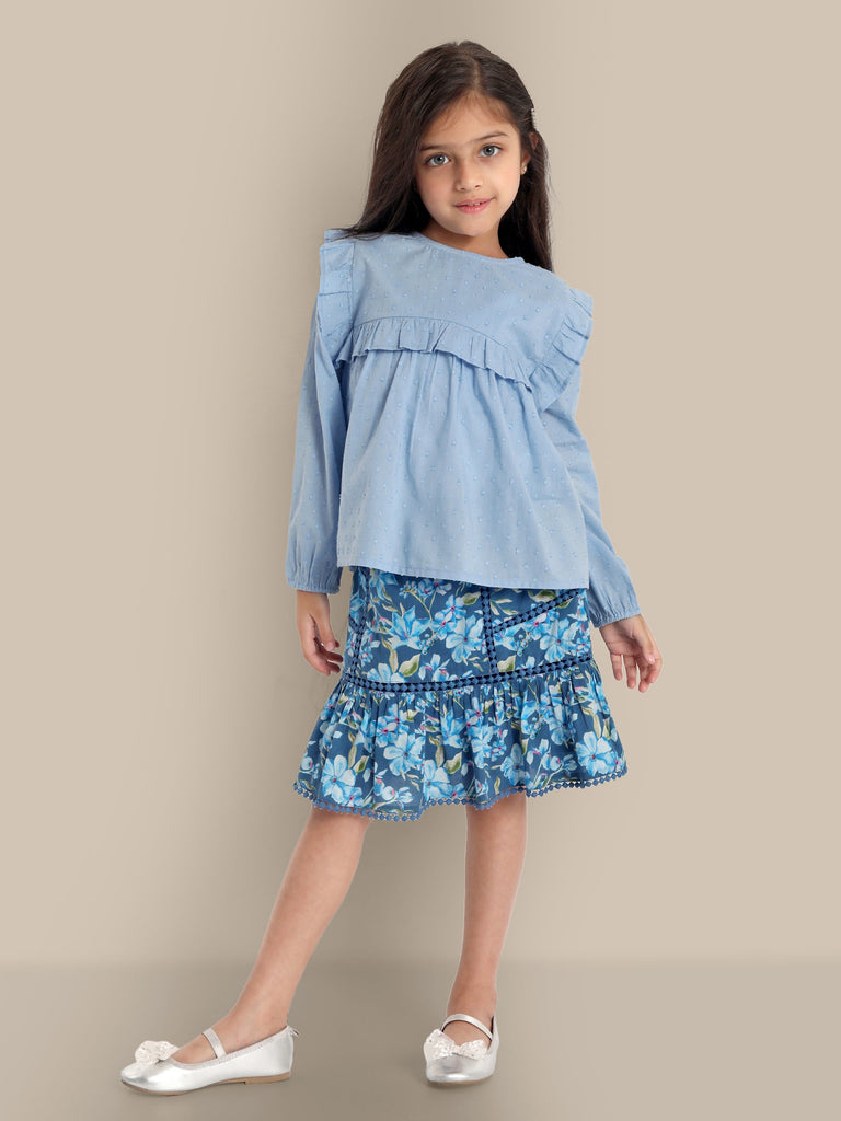 Lina Lace Elegance Cotton Girls Top - Light Blue Top The Tribe Kids   