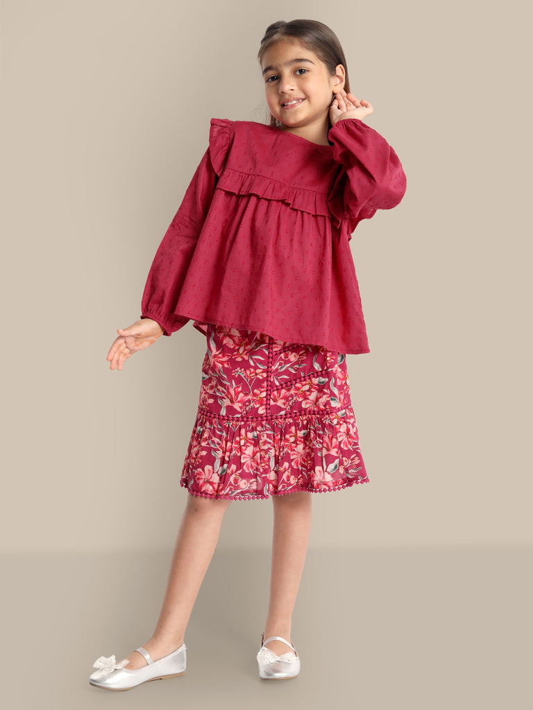 Lina Lace Elegance Cotton Girls Top - Magenta Top The Tribe Kids   