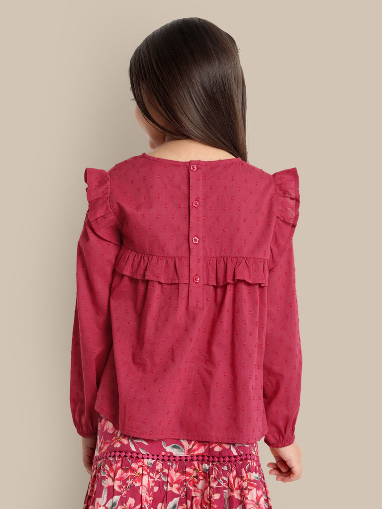 Lina Lace Elegance Cotton Girls Top - Magenta Top The Tribe Kids   