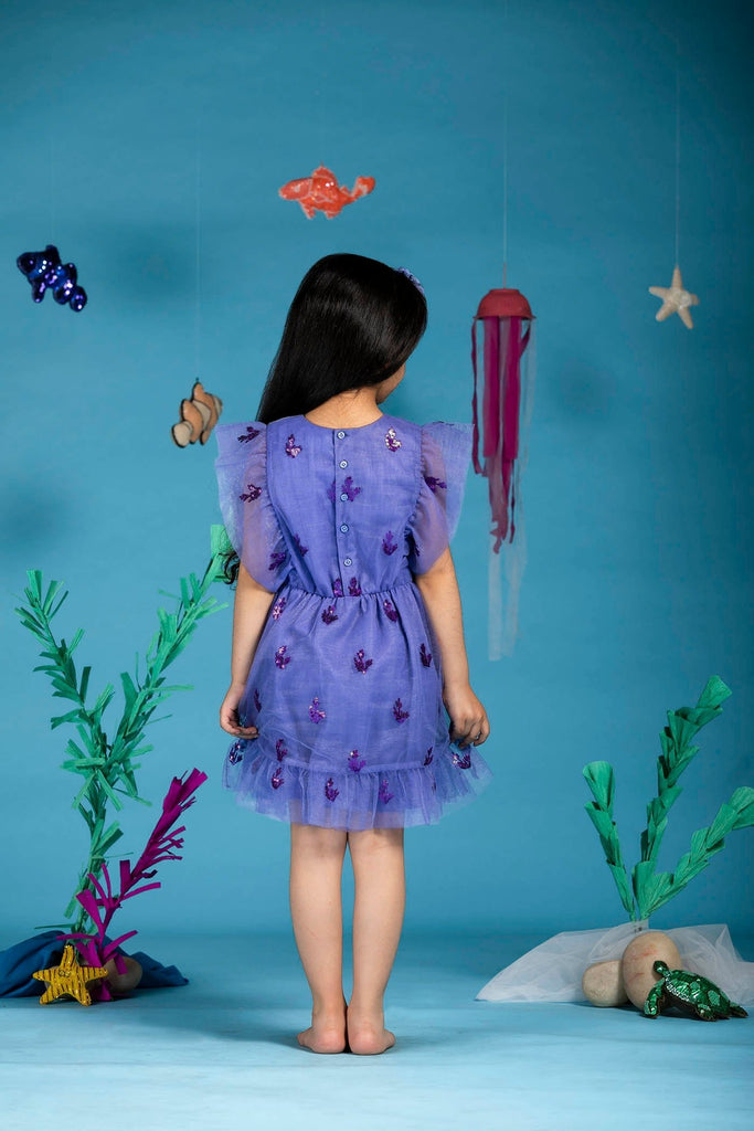 Monica Stylish Sequins Embroidered Sparkle Net Girls Dress - Iris Dress The Tribe Kids   