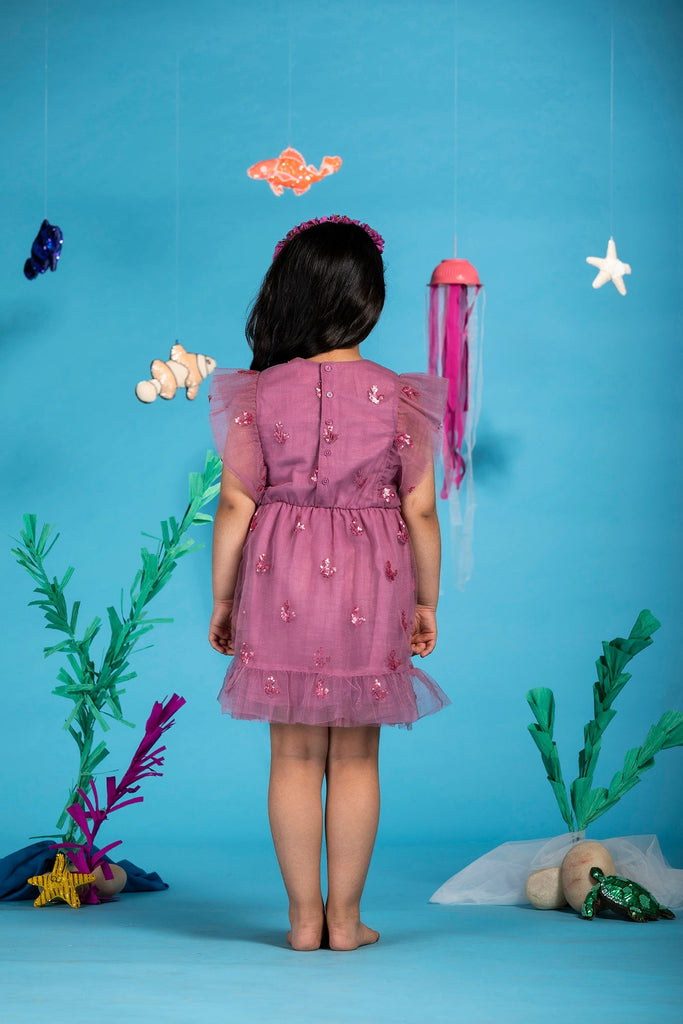 Monica Stylish Sequins Embroidered Sparkle Net Girls Dress - Seahorse Dress The Tribe Kids   
