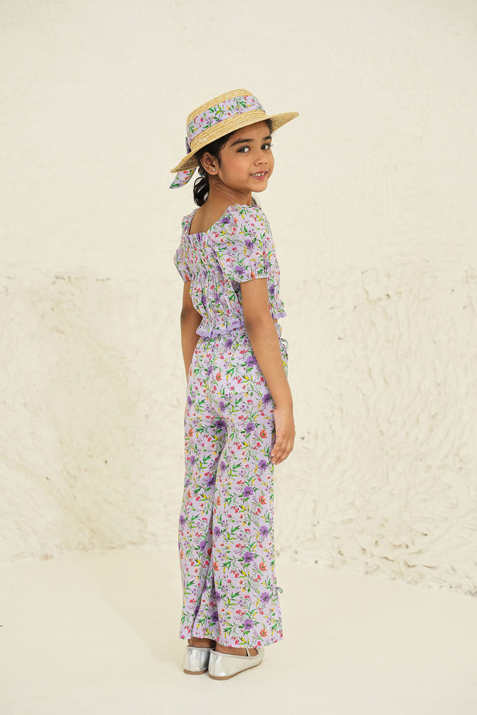 Nina Cotton Flower Print Girls Pants - Purple Garden Pant The Tribe Kids   