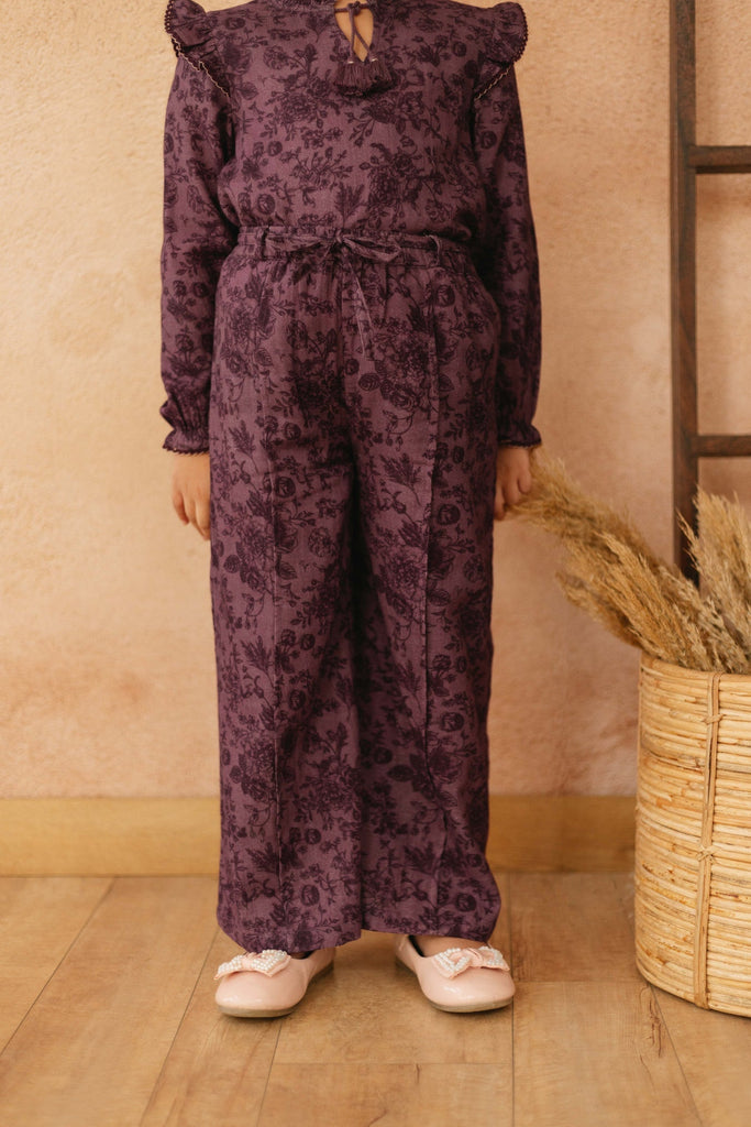 Nina Culotte Fit Cotton Girls Pants - Purple Garden Pant The Tribe Kids   