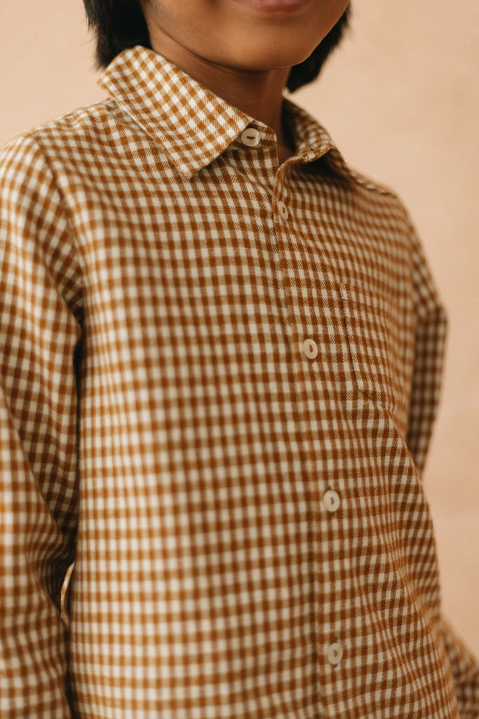 Parker Brushed Fabric Cotton Boys Shirt - Mustard Checks Top The Tribe Kids   