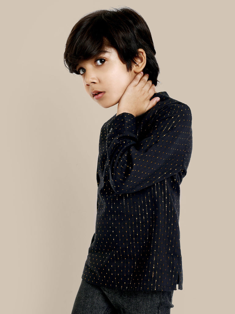 Patrick Black Cotton Lurex Dots Boys Shirt Shirts The Tribe Kids   