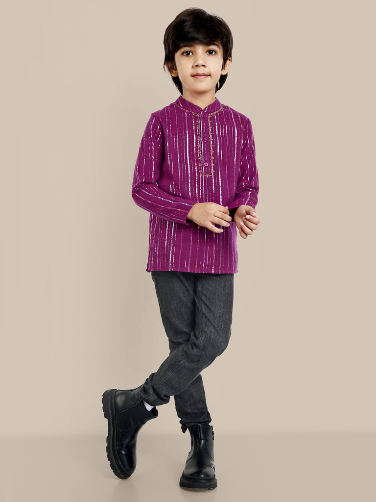 Perry Cotton Lurex Stripes Boys Shirt - Purple Shirts The Tribe Kids   