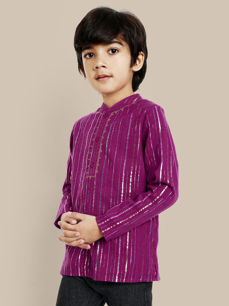 Perry Cotton Lurex Stripes Boys Shirt - Purple Shirts The Tribe Kids   