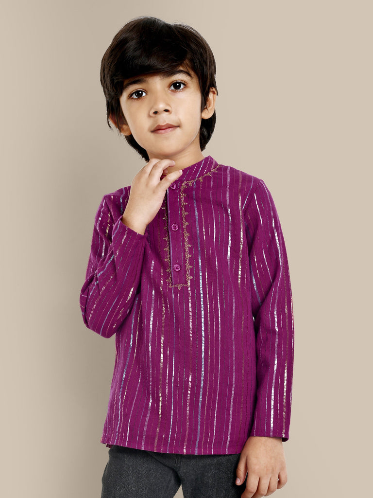 Perry Cotton Lurex Stripes Boys Shirt - Purple Shirts The Tribe Kids   