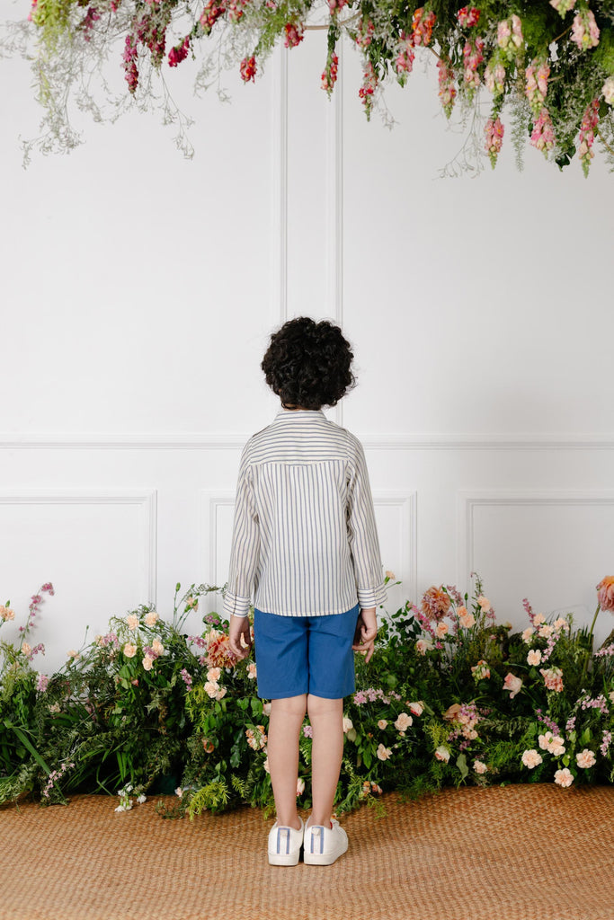Philip Embroided Viscose Stripes Boys Shirt - Blue Stripes Top The Tribe Kids   