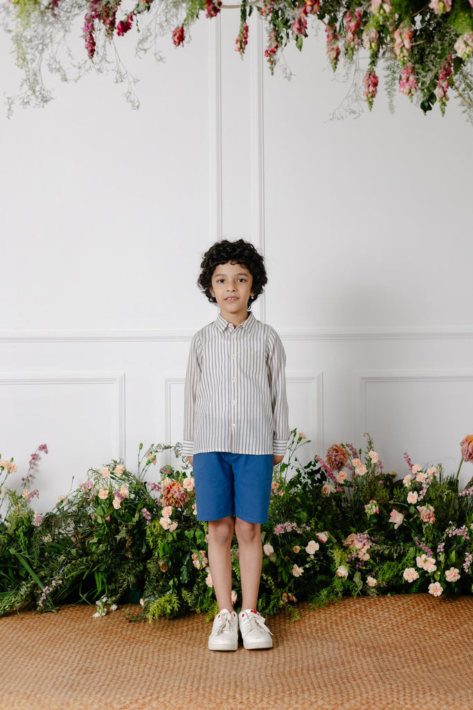 Philip Embroided Viscose Stripes Boys Shirt - Blue Stripes Top The Tribe Kids   