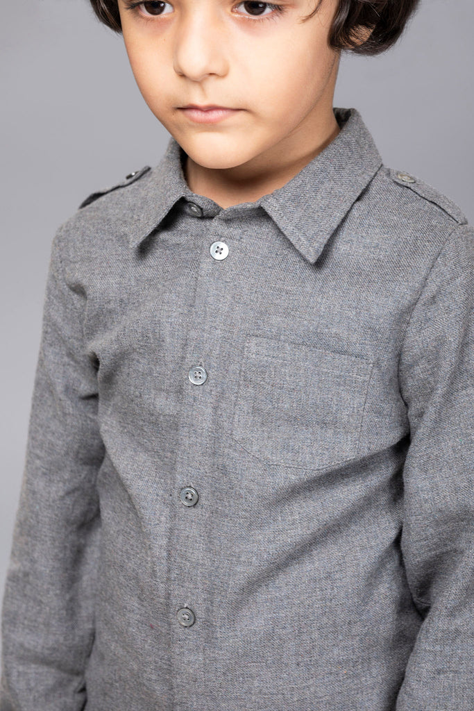 Philip Classic Long Sleeves Cotton Boys Shirt - Grey Melange Top The Tribe Kids   