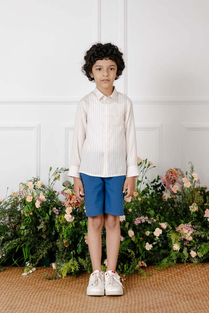 Philip Embroided Viscose Stripes Boys Shirt - Pink Stripes Top The Tribe Kids   