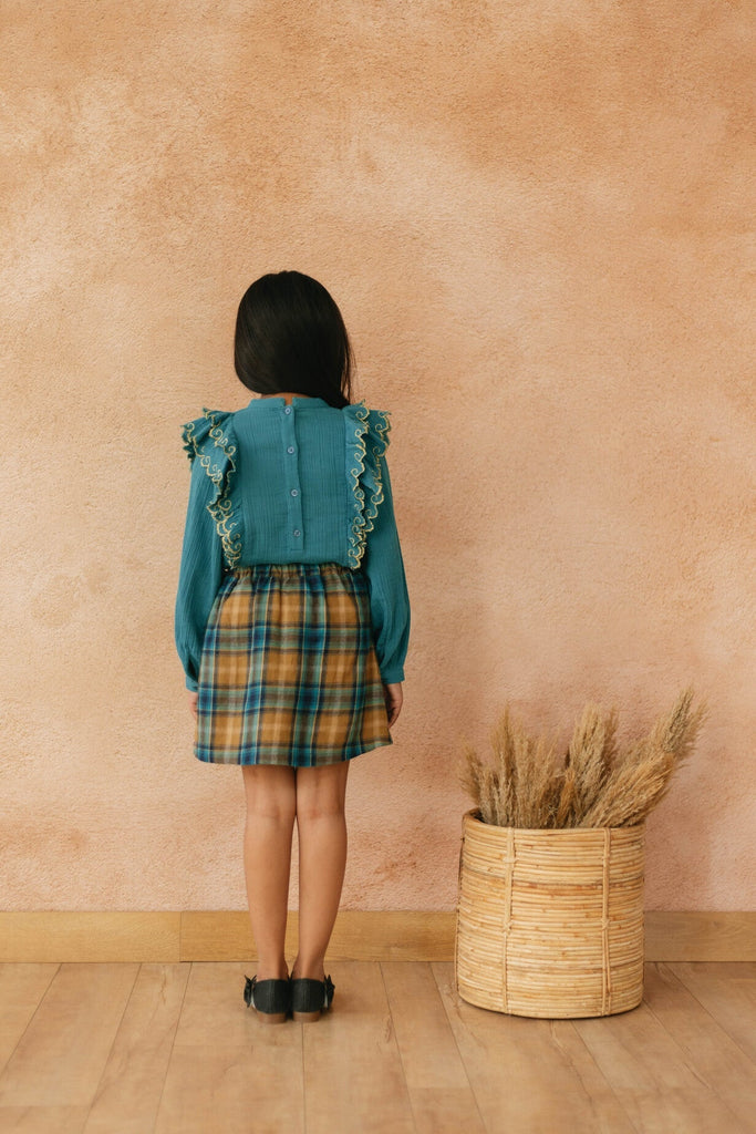 Rebecca Side Pockets Cotton Checkered Girls Skirt - Multicolor Skirt The Tribe Kids   