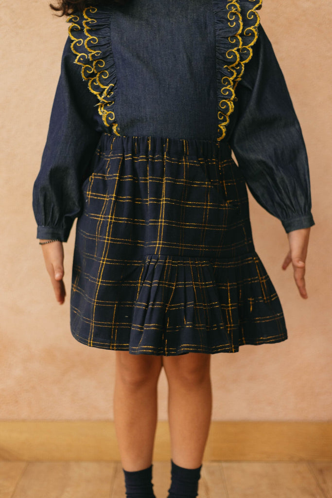 Regina Side Pockets Cotton Lurex Checks Girls Skirt - Navy Skirt The Tribe Kids   