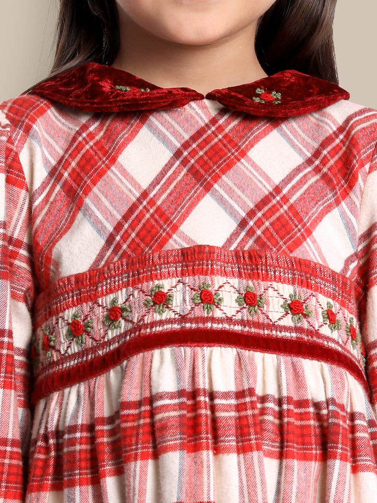 River Yarn Dyed Red Cotton Checks Girls Dress Dress The Tribe Kids   