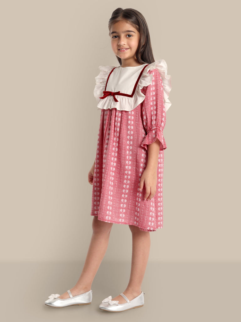 Rosalie Stylish Embroided Cotton Girl Dress - Red Flower Dress The Tribe Kids   
