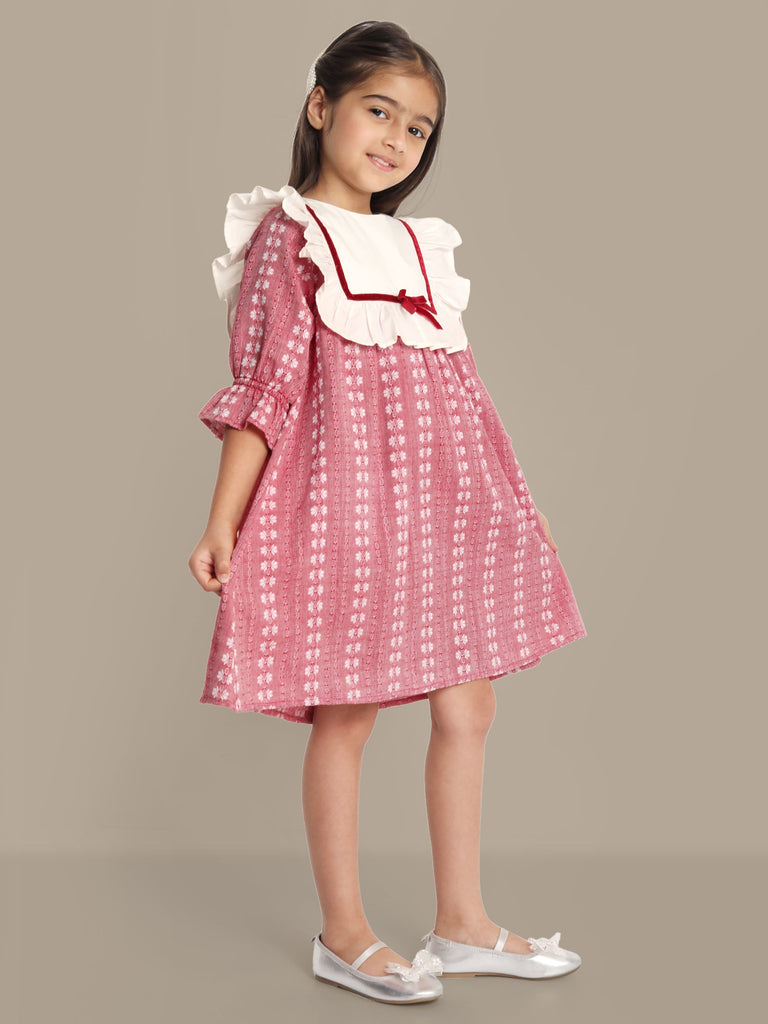 Rosalie Stylish Embroided Cotton Girl Dress - Red Flower Dress The Tribe Kids   