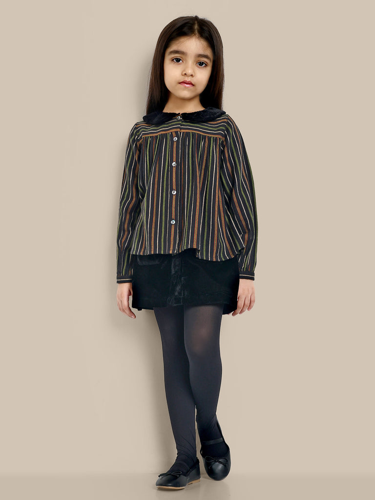 Ruby Starry Night Cotton Girls Top - Black Stripes Top The Tribe Kids   