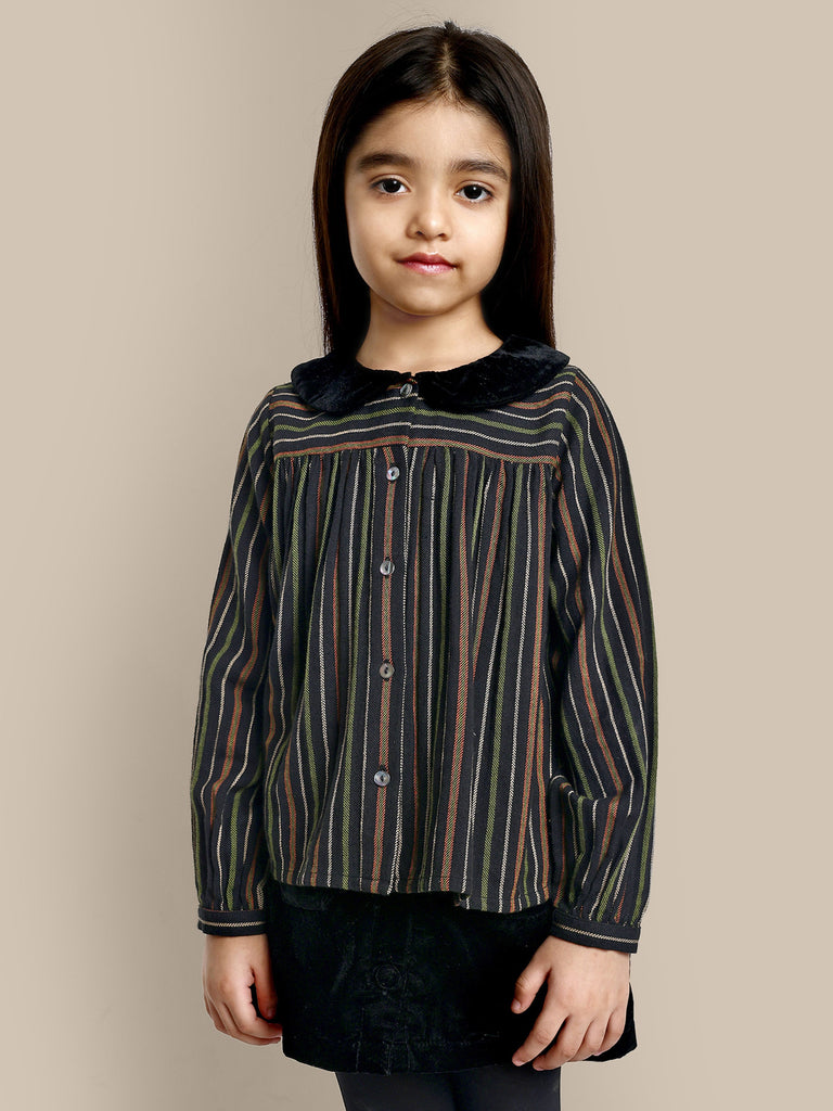 Ruby Starry Night Cotton Girls Top - Black Stripes Top The Tribe Kids   