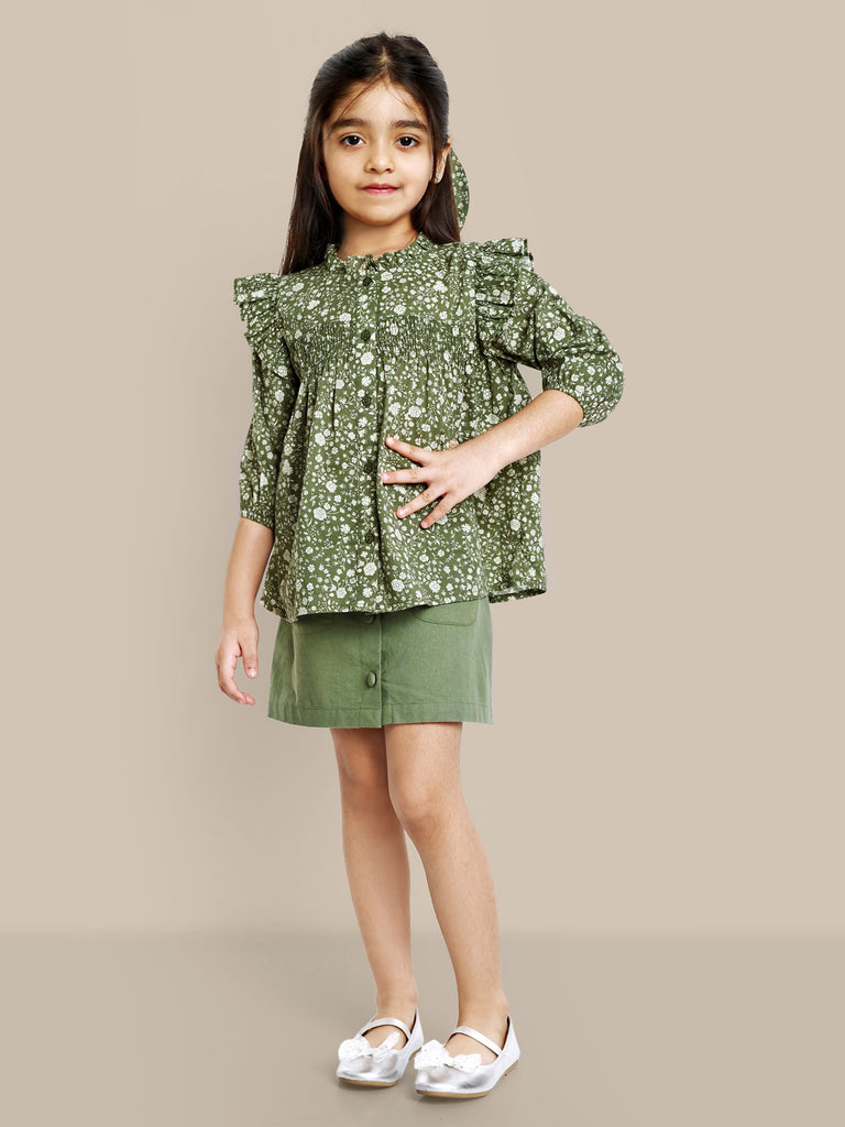 Ruth Green Flower Smocking Embroidery Cotton Girls Top Top The Tribe Kids   