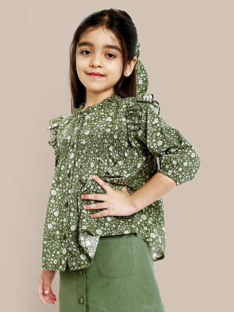 Ruth Green Flower Smocking Embroidery Cotton Girls Top Top The Tribe Kids   