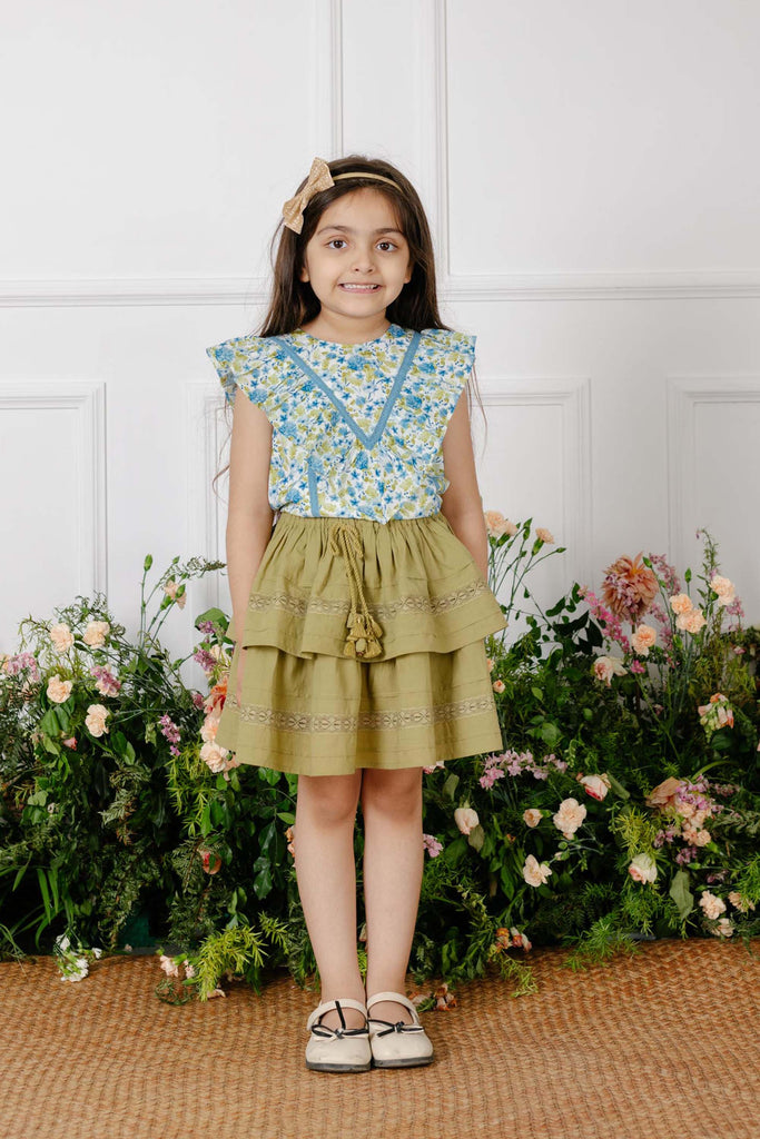 Set of Esme Top and Camila Skirt - Blue/Green Set The Tribe Kids   