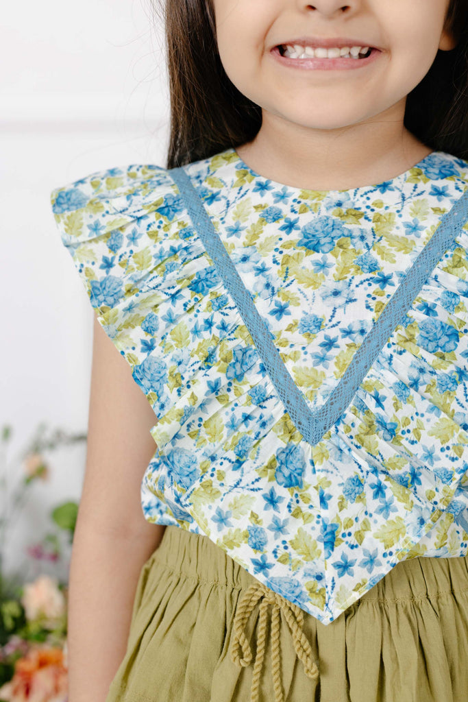 Set of Esme Girls Top and Camila Skirt - Blue/Green Set The Tribe Kids   