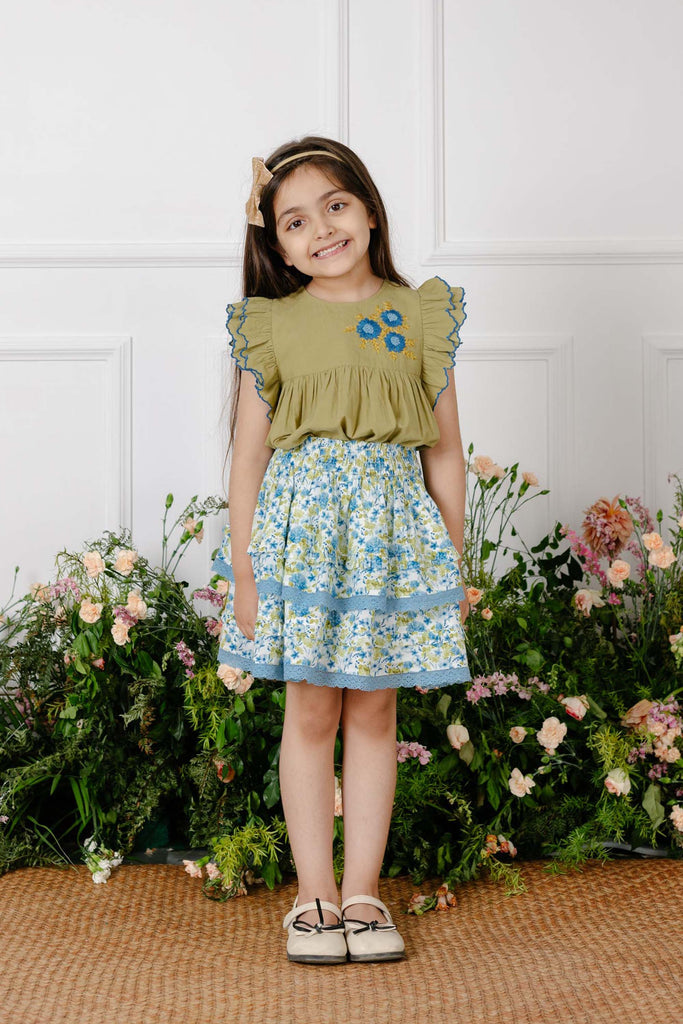 Set of Fiorella Top and Giada Skirt - Green/Blue Set The Tribe Kids   