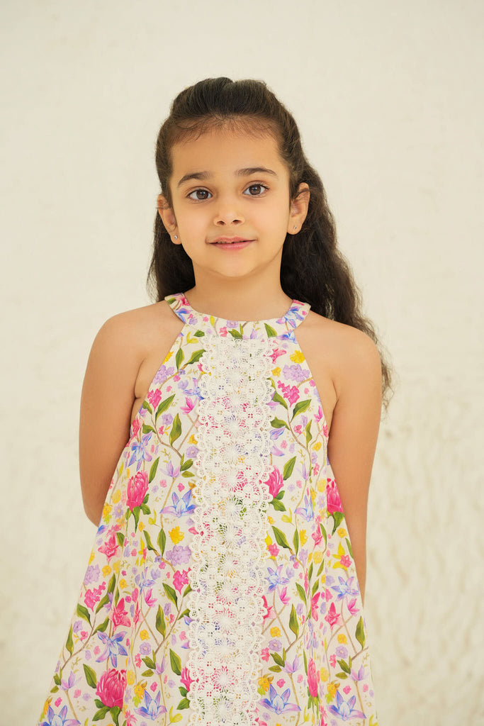 Sienna Cotton Flower Print Girl Dress - Ecru Garden Dress The Tribe Kids   