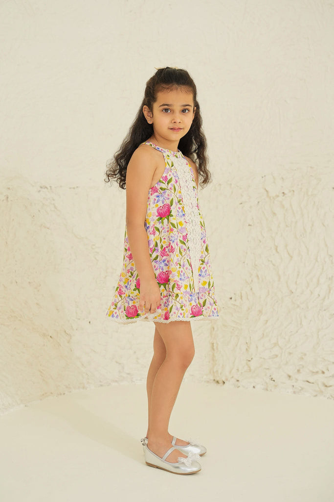 Sienna Cotton Flower Print Girl Dress - Ecru Garden Dress The Tribe Kids   